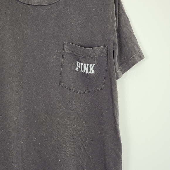 PINK Victoria's Secret Gray Speckled Tee T-Shirt Large Cotton Medallion Pocket - Picture 6 of 9